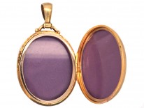 Victorian 18ct Gold Oval Locket With Flowers in a Vase Motif