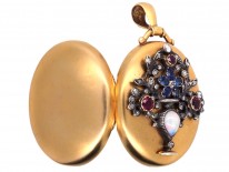 Victorian 18ct Gold Oval Locket With Flowers in a Vase Motif