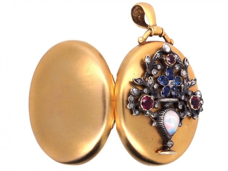 Victorian 18ct Gold Oval Locket With Flowers in a Vase Motif
