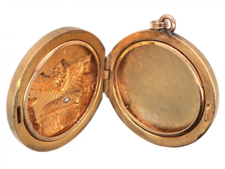 18ct Gold, Diamond & Ruby Round Locket With Air, Rail & Sea Design