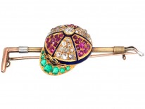 Victorian Emerald, Diamond, Ruby & Enamel Jockey Cap & Whip Brooch
