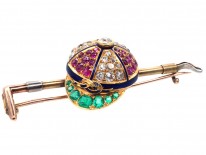 Victorian Emerald, Diamond, Ruby & Enamel Jockey Cap & Whip Brooch