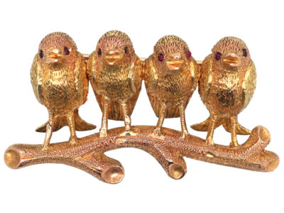 Victorian 18ct Two Colour Gold Four Robins Brooch