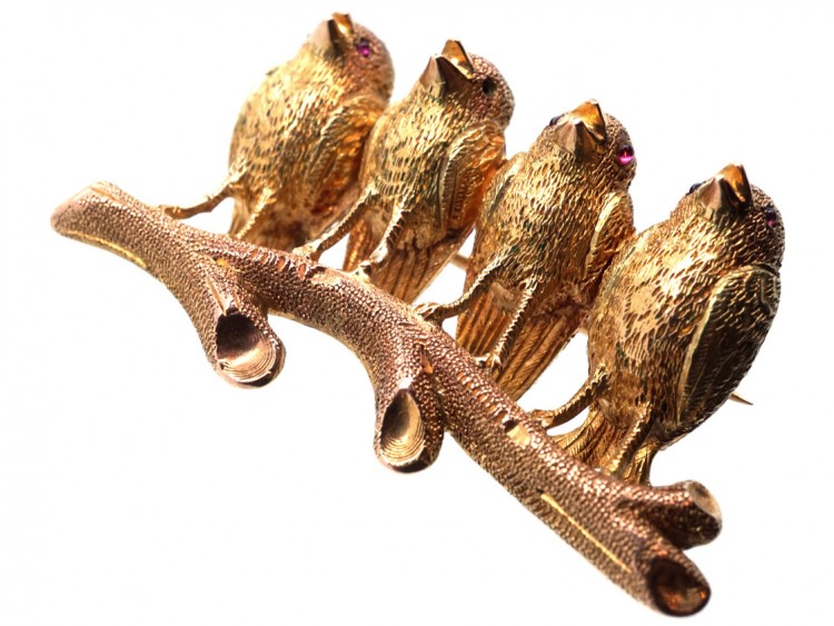 Victorian 18ct Two Colour Gold Four Robins Brooch