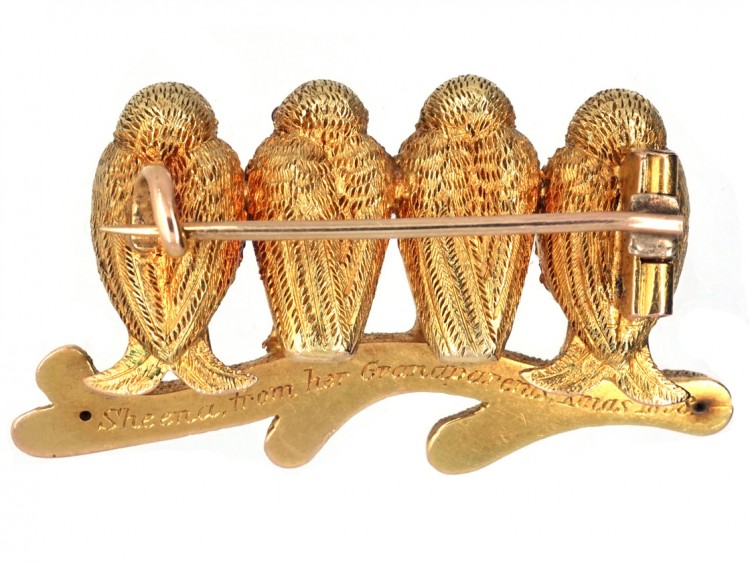Victorian 18ct Two Colour Gold Four Robins Brooch