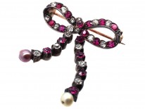 Edwardian Ruby, Natural Pearl & Diamond Bow Brooch