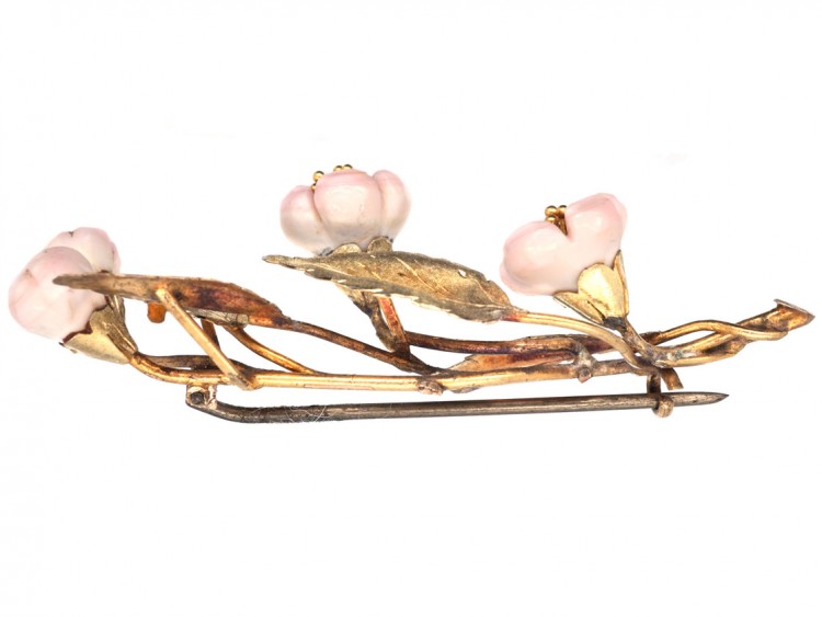 Georgian Botanical Two Colour Gold & Coral Flower Brooch