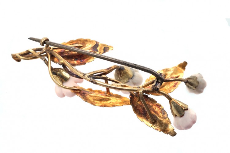 Georgian Botanical Two Colour Gold & Coral Flower Brooch