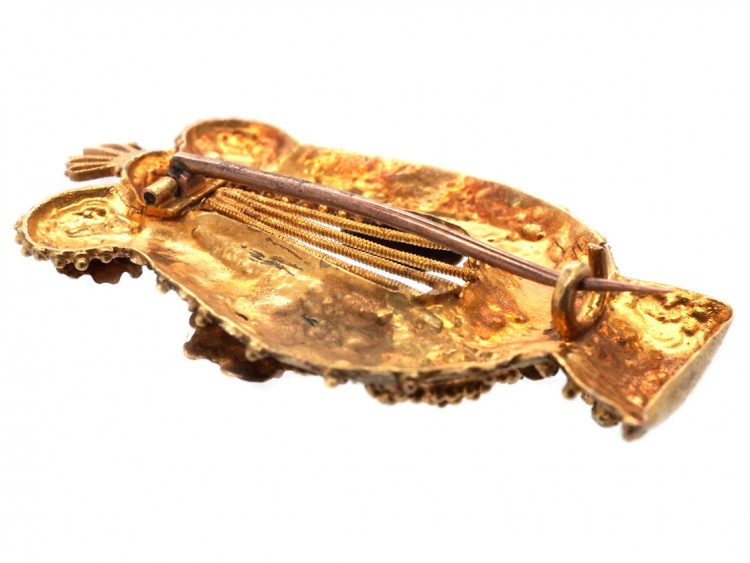 Georgian Two Colour 15ct Gold Lyre Brooch Set With Turquoise & Pink Tourmalines