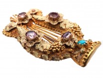 Georgian Two Colour 15ct Gold Lyre Brooch Set With Turquoise & Pink Tourmalines