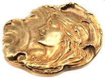 French 18ct Gold Art Nouveau Brooch by J Descamps of a Lady
