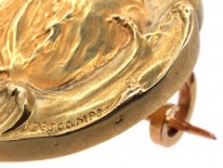 French 18ct Gold Art Nouveau Brooch by J Descamps of a Lady