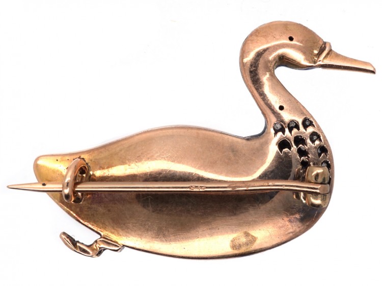 Edwardian Blister Pearl, Enamel & Rose Diamond Duck Brooch