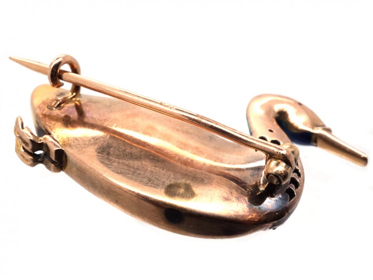 Edwardian Blister Pearl, Enamel & Rose Diamond Duck Brooch