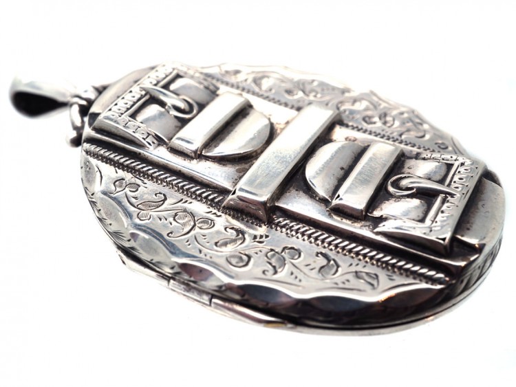 Victorian Silver Double Buckle Oval Locket