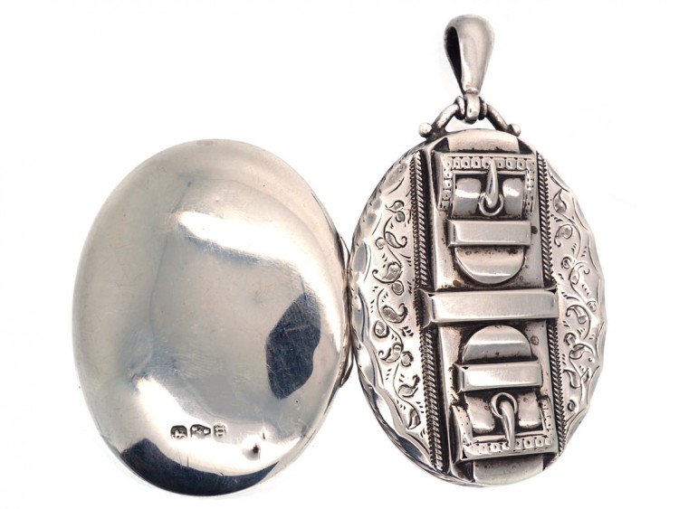 Victorian Silver Double Buckle Oval Locket
