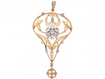 Edwardian 15ct Gold Pendant Set With Diamonds & Natural Split Pearls