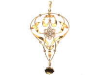 Edwardian 15ct Gold Pendant Set With Diamonds & Natural Split Pearls