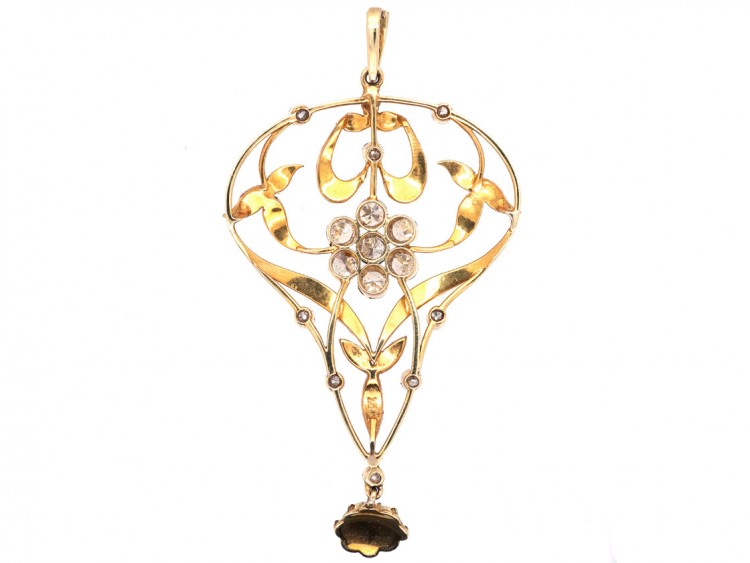 Edwardian 15ct Gold Pendant Set With Diamonds & Natural Split Pearls