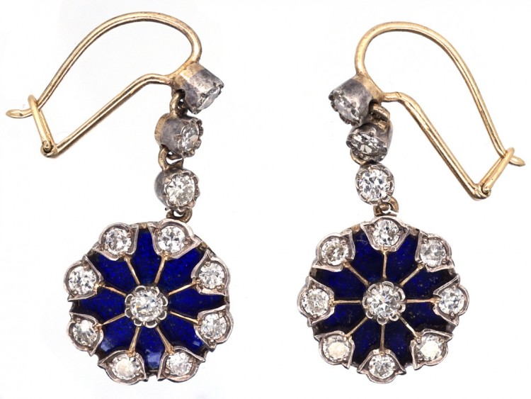 Art Deco Diamond ​& Enamel Drop Cluster Earrings