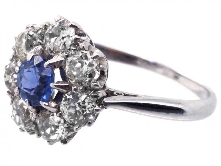 Platinum, Diamond & Sapphire Cluster Ring