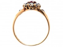 Edwardian 18ct Gold, Ruby & Diamond Cluster Ring With Diamond Shoulders
