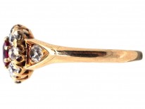 Edwardian 18ct Gold, Ruby & Diamond Cluster Ring With Diamond Shoulders