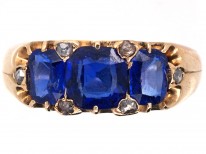 Victorian 18ct Gold, Three Stone Burma Sapphire Ring