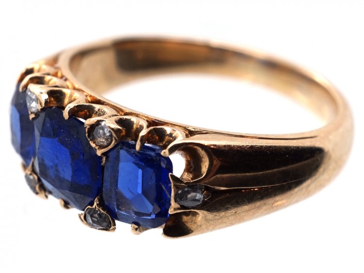 Victorian 18ct Gold, Three Stone Burma Sapphire Ring