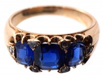 Victorian 18ct Gold, Three Stone Burma Sapphire Ring