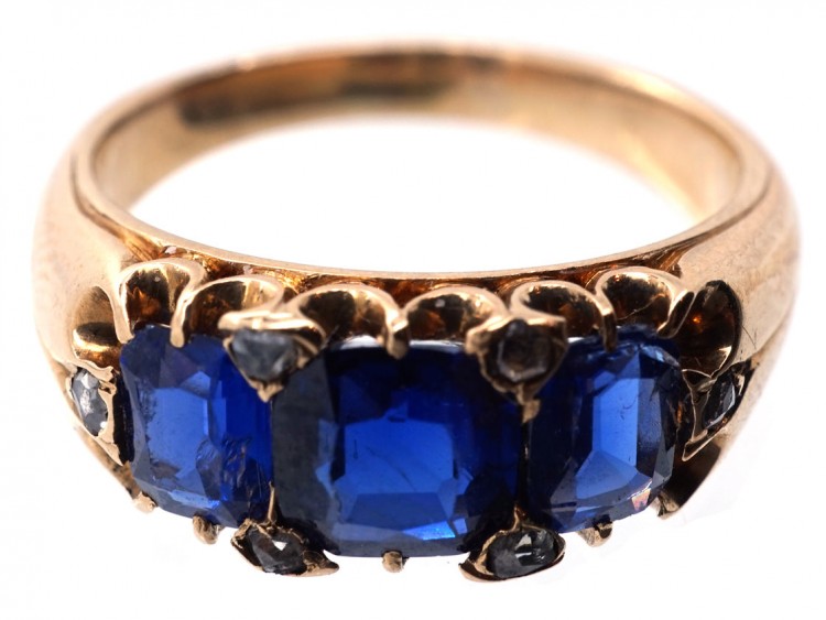 Victorian 18ct Gold, Three Stone Burma Sapphire Ring