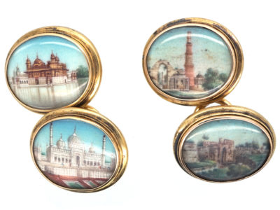 19th Century Indian 18ct Gold Cufflinks With Miniatures