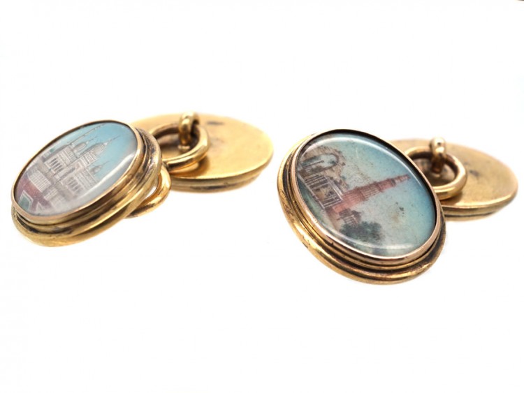 19th Century Indian 18ct Gold Cufflinks With Miniatures