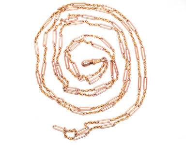 Edwardian 9ct Gold Ornate Long Guard Chain