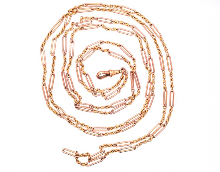 Edwardian 9ct Gold Ornate Long Guard Chain