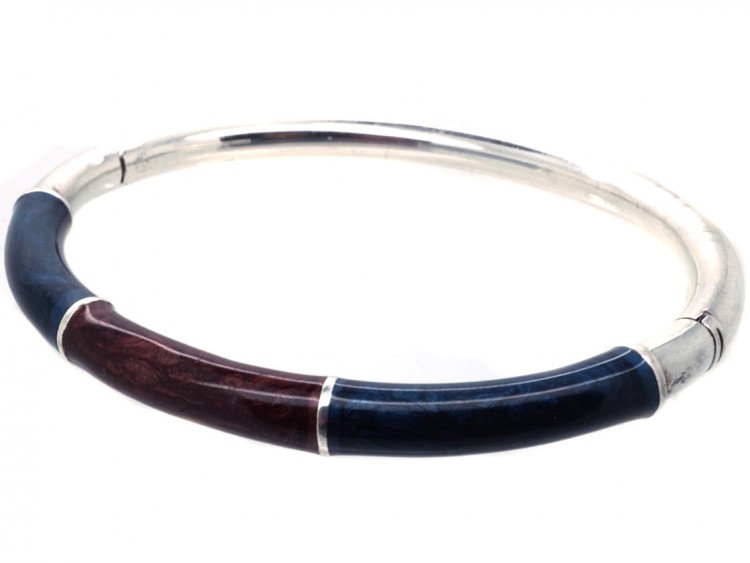 Silver, Maroon & Blue Enamel Bangle
