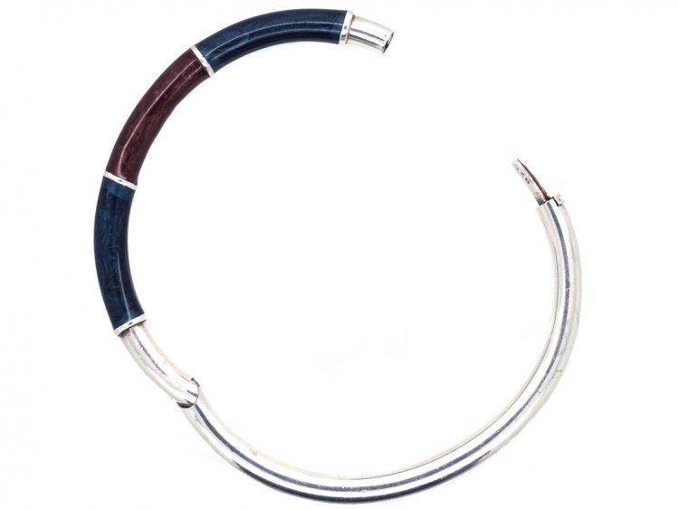 Silver, Maroon & Blue Enamel Bangle