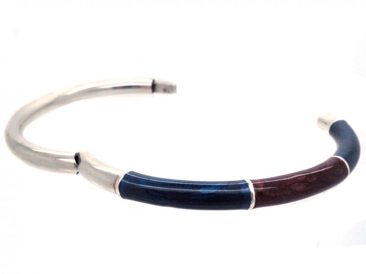 Silver, Maroon & Blue Enamel Bangle