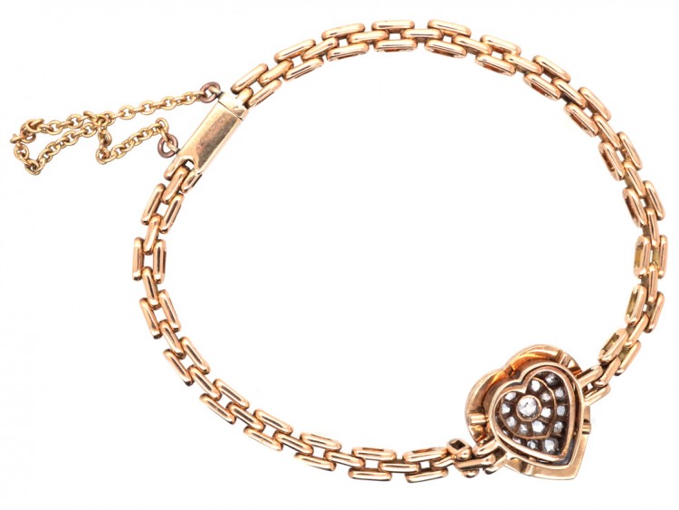 Edwardian 15ct Gold, Enamel & Diamond Heart Bracelet