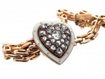 Edwardian 15ct Gold, Enamel & Diamond Heart Bracelet