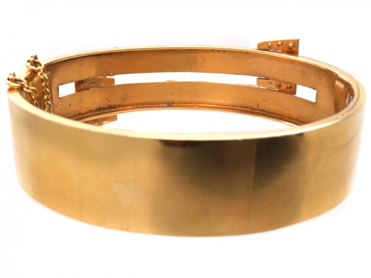 Edwardian 9ct Gold Double Buckle Bangle With Ruby & Natural Split Pearl Detail