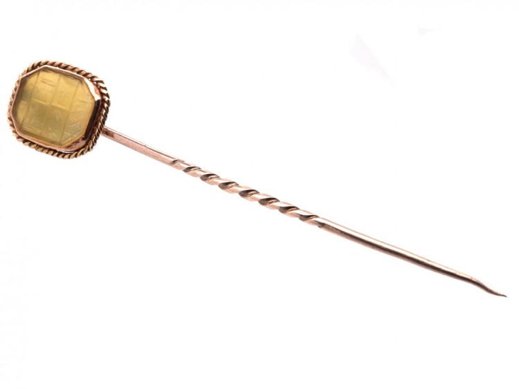 Agate & Gold Tie Pin With Symbols