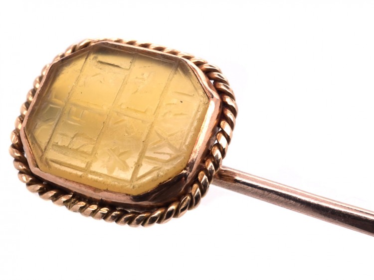 Agate & Gold Tie Pin With Symbols