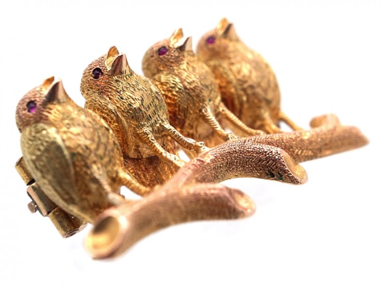 Victorian 18ct Two Colour Gold Four Robins Brooch