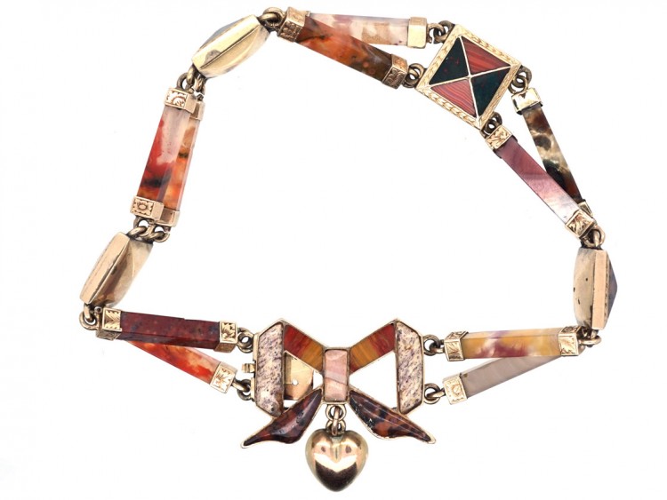 Victorian 15ct Gold Scottish Agate Bow Bracelet