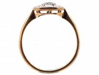 Art Deco 18ct Gold & Platinum, Diamond & Montana Sapphire Octagonal Ring