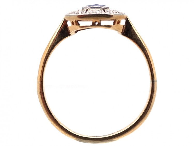 Art Deco 18ct Gold & Platinum, Diamond & Montana Sapphire Octagonal Ring