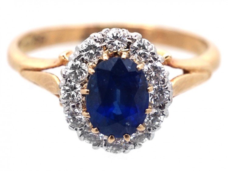 18ct Gold, Sapphire & Diamond Oval Cluster Ring