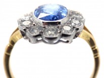 18ct Gold & Platinum, Ceylon Sapphire & Diamond Cluster Ring