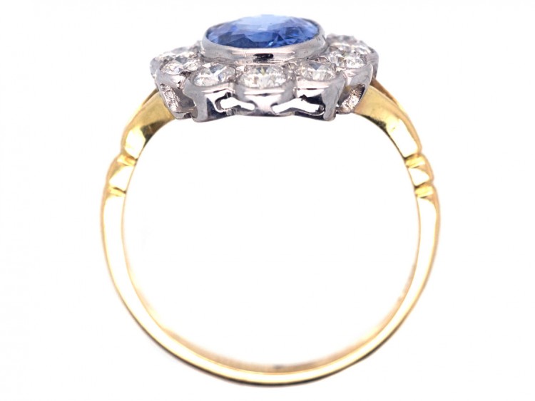 18ct Gold & Platinum, Ceylon Sapphire & Diamond Cluster Ring